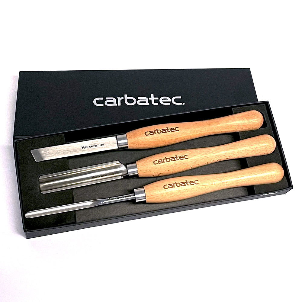 Carbatec 3PC Cryogenic M2 HSS Medium Woodturning Chisel Set