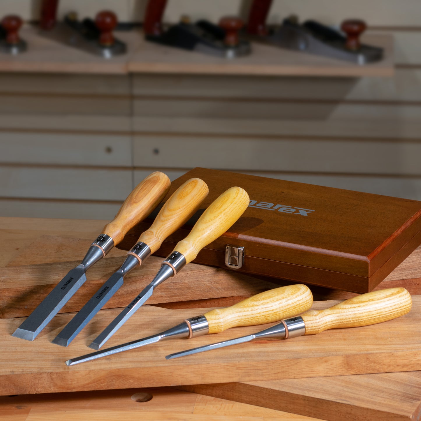 Narex Premium Richter Cryogenic 5pc Bevel Edge Chisel Set in Wooden Case