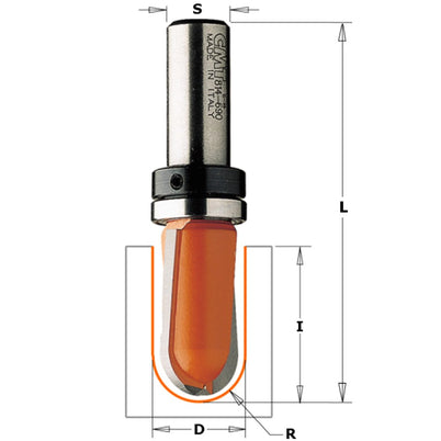 CMT Round Nose Bit w.bearing - 3/4 diameter 11mm 1/4" Shank