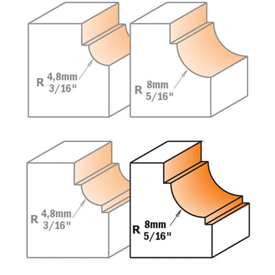 CMT Cavetto Edge Moulding Bit for Dual Fillets 8mm Radius 1/4" Shank