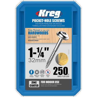Kreg Pocket Hole Screws - 32mm Fine/MaxiLoc Head - Zinc - 250 pack