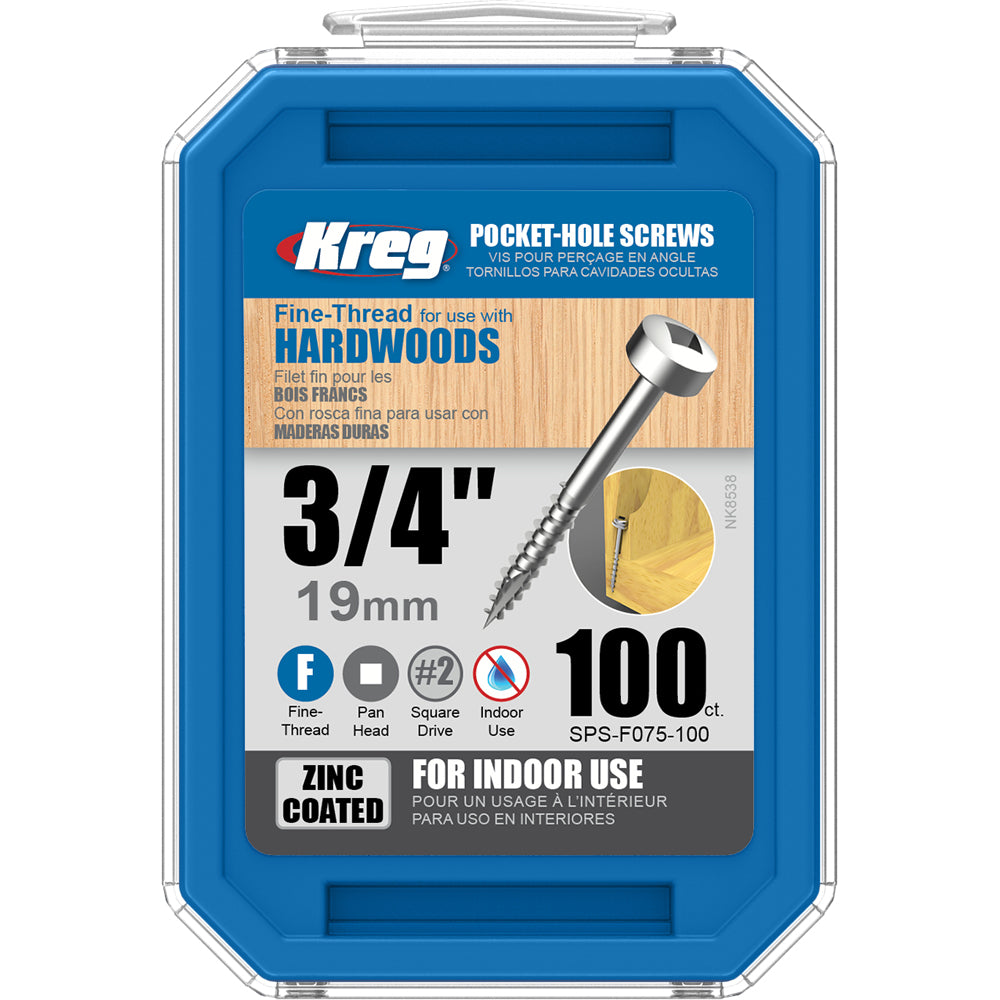 Kreg Pocket Hole Screws - 19mm Fine/Pan Head - Zinc - 100 pack